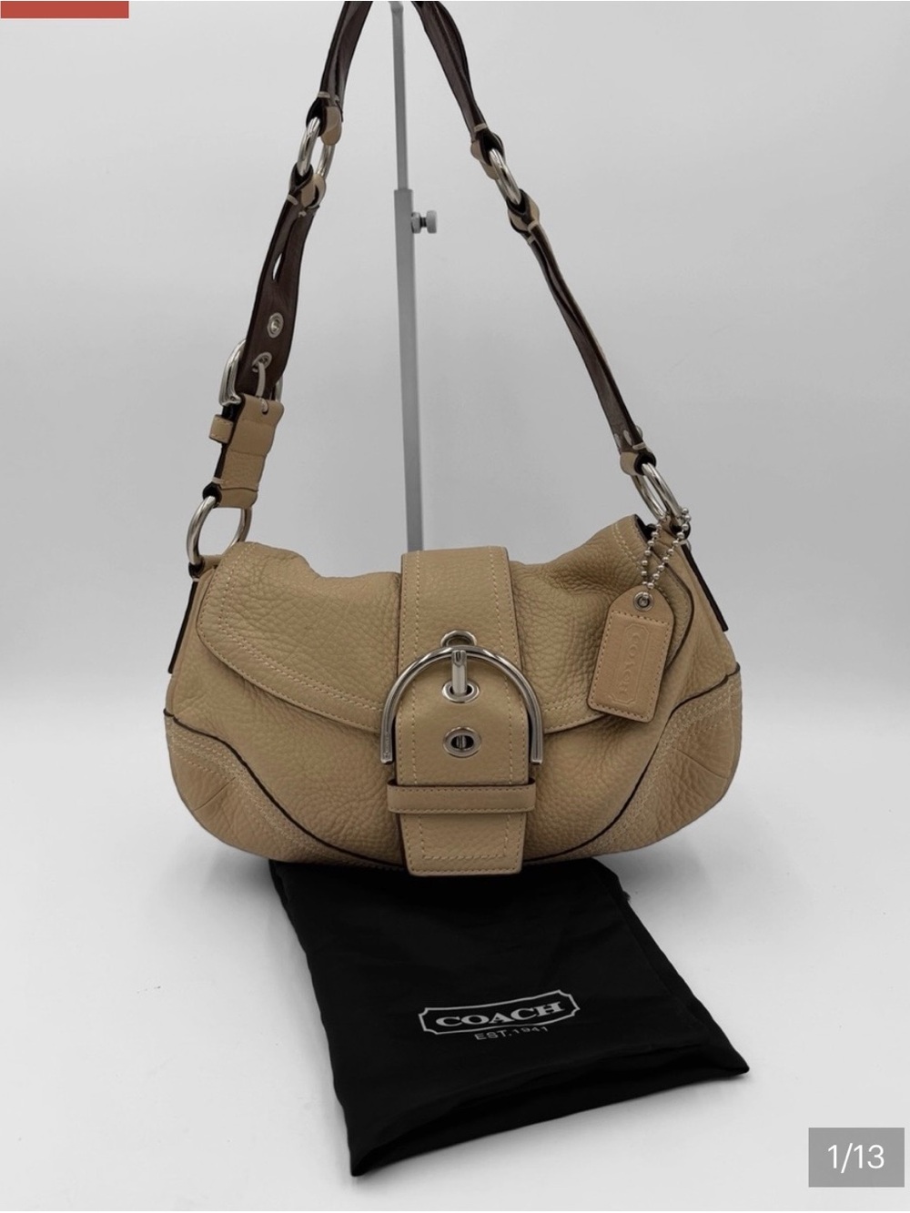 Coach Soho Pebbled Leather Buckle Shoulder Bag Cream Beige Style 10723 Y2K